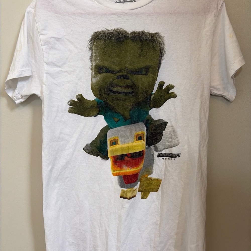 Minecraft White Short Sleeve Graphic Tee - Green Character Print